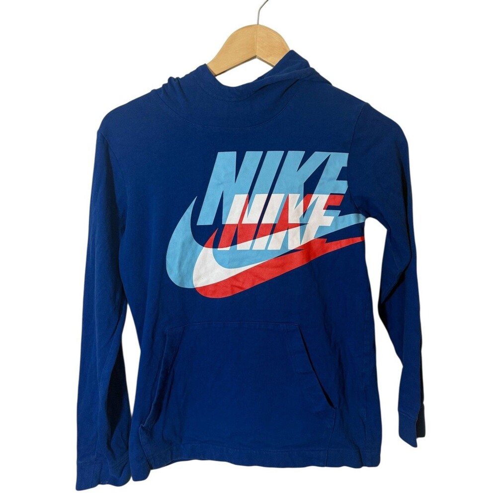 Nike Dri Fit Boys High Neck Hoodie Sweatshirt - blue - Size Large
